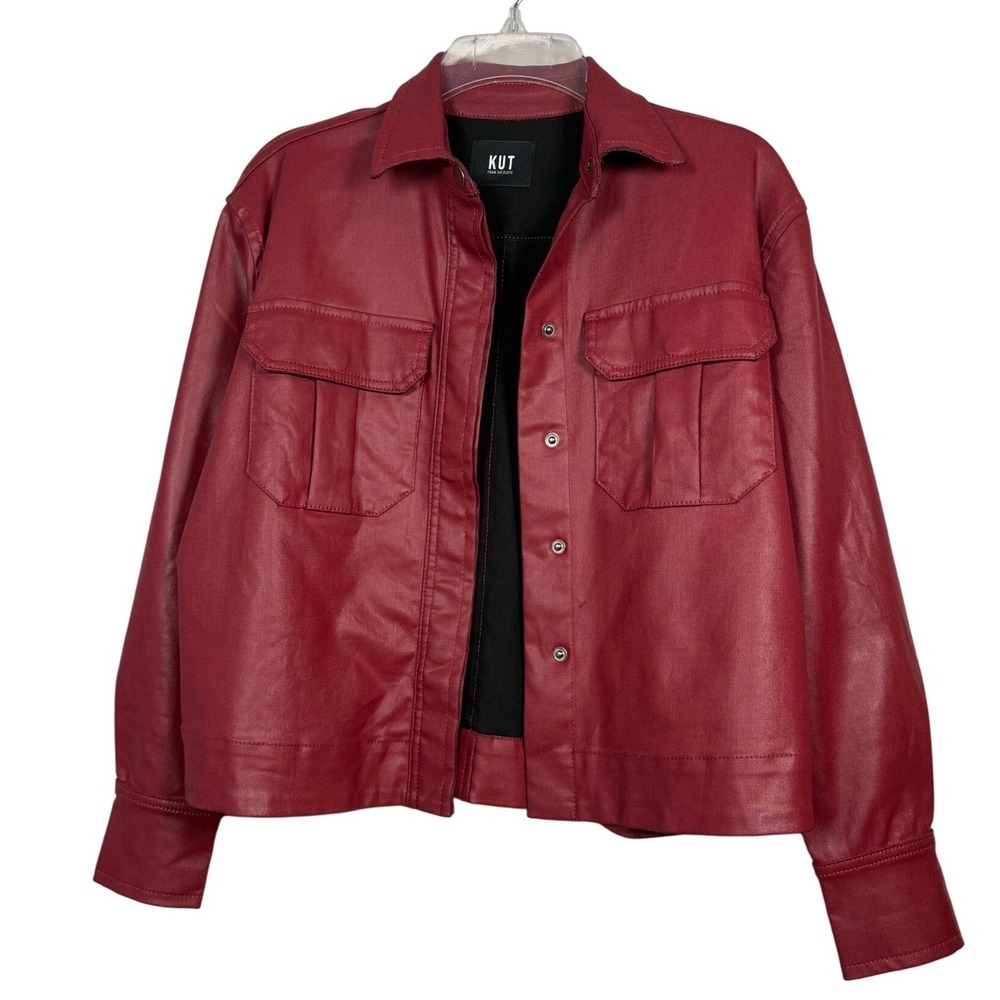 KUT from the Kloth Remy Jacket, Faux Red Leather Jacket, Relaxed Fit, Size Small - Picture 2 of 9